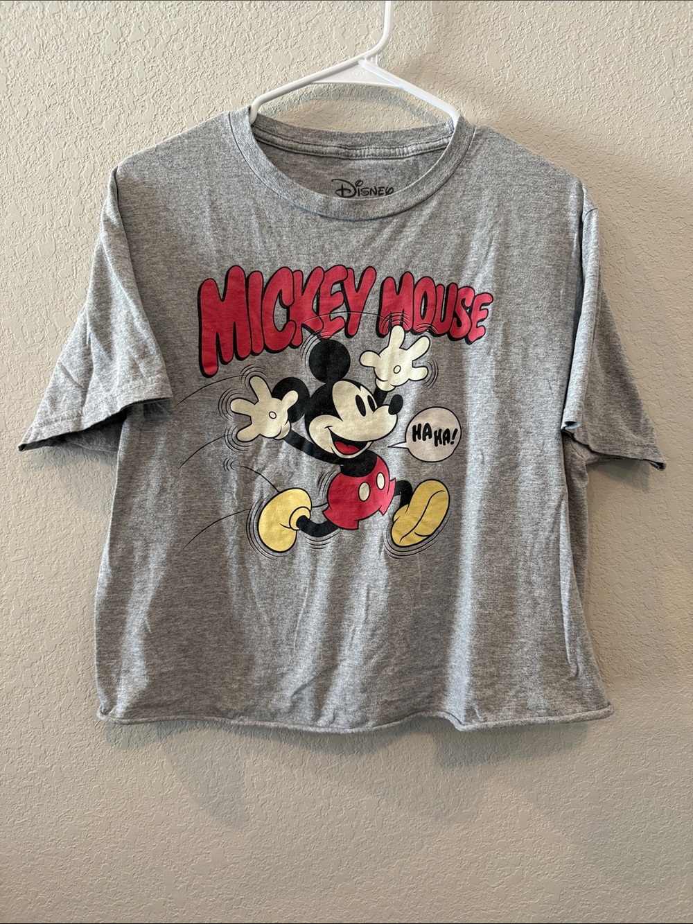Disney Gray Mickey Mouse Comic Graphic Tee with Red & Yellow